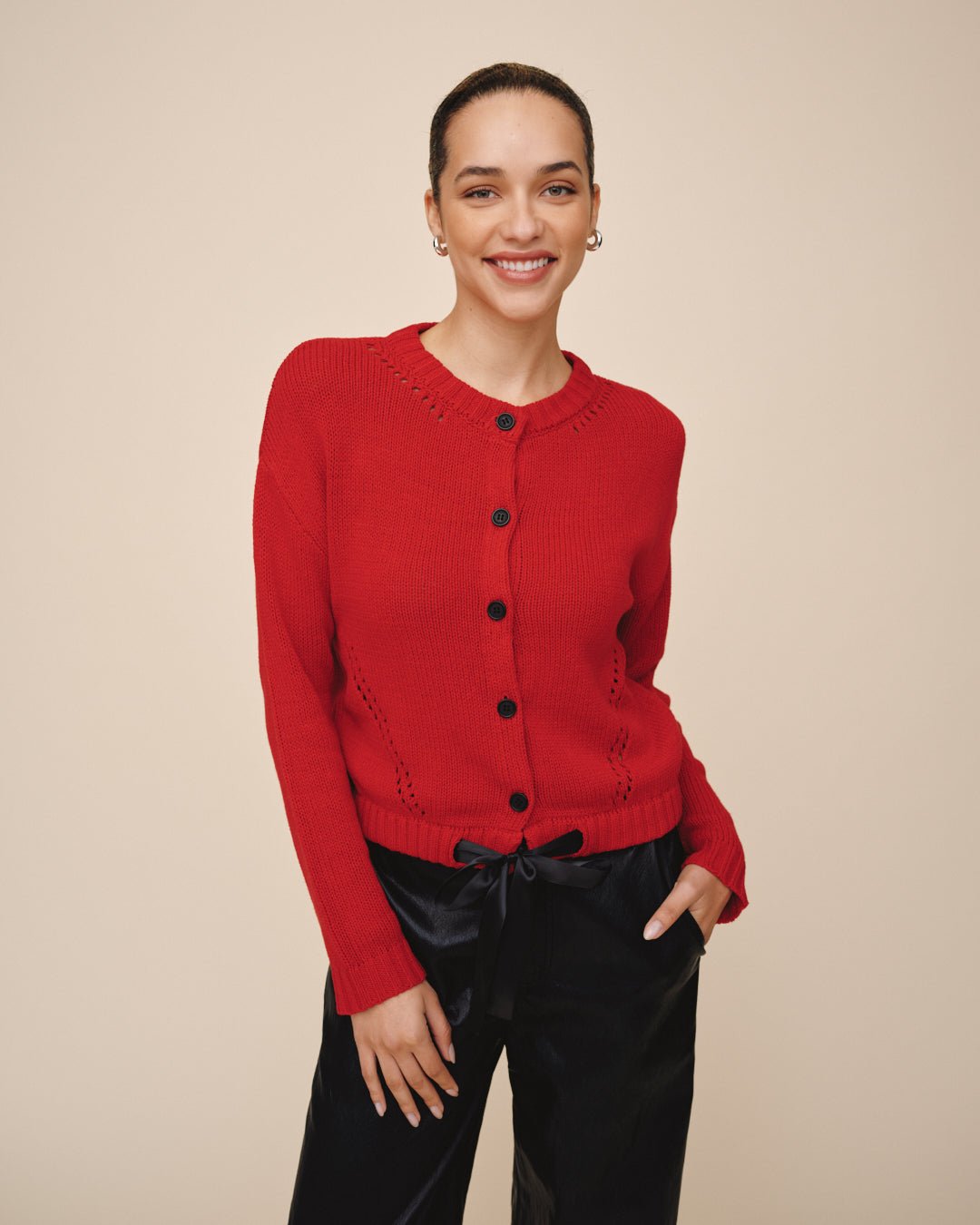 Tie Waist Cardigan - Crimson Cherry