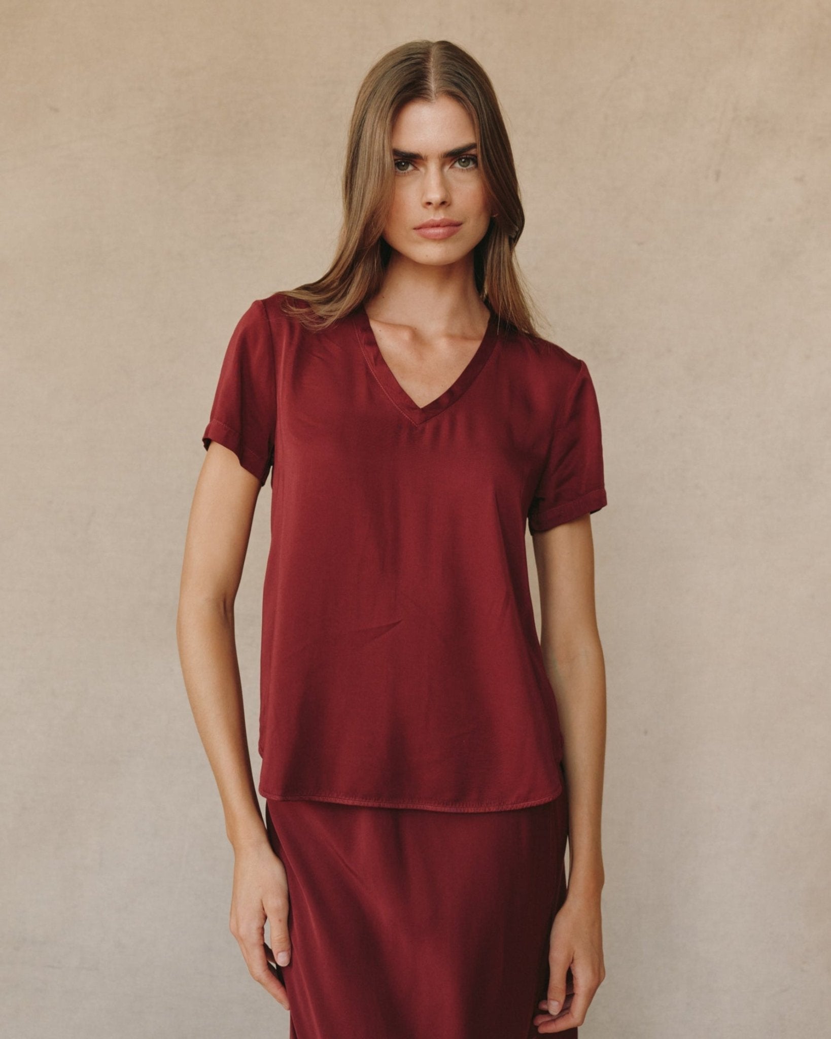 V Neck Tee - Deep Plum